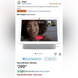 Google Nest Hub Max Smart Speaker Chalk Google Assistant Touch Screen